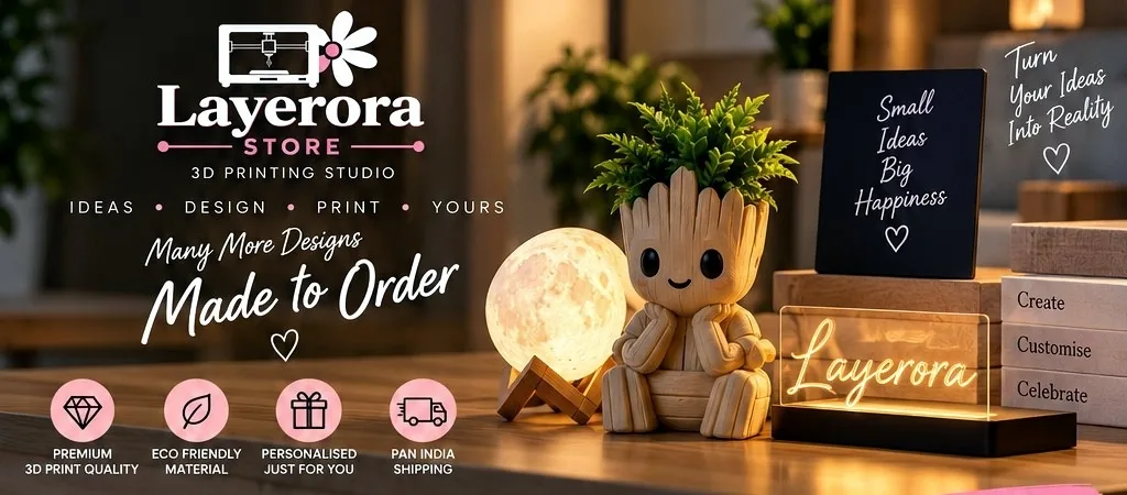 Layerora Design Studio custom 3D printed gifts, lamps and personalised products